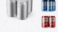 2855+ Pack with 4 Matte Metallic Aluminium Cans with Plastic Holder PSD Mockup Free Graphic Design Resource