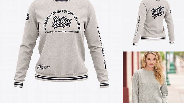 2859+ Women's Heather Crew Neck Sweatshirt Front View Exclusive Layered PSD Mockup