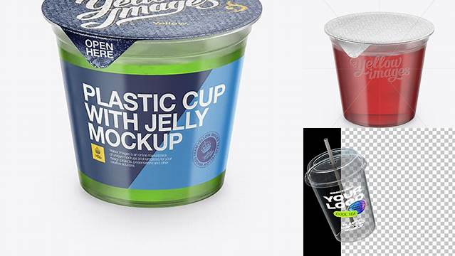 2861+ Clear Plastic Cup with Jelly PSD Mockup Half Side View High Angle Shot Editable Graphic Free PSD