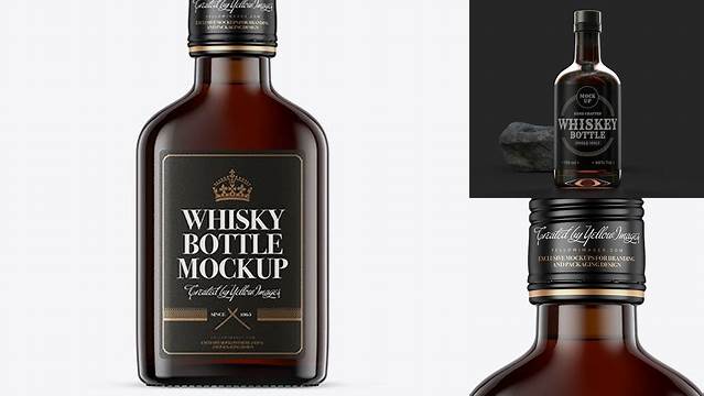 2864+ Amber Glass Whiskey Bottle PSD Mockup Front View Unique High-Resolution Photoshop Mockup