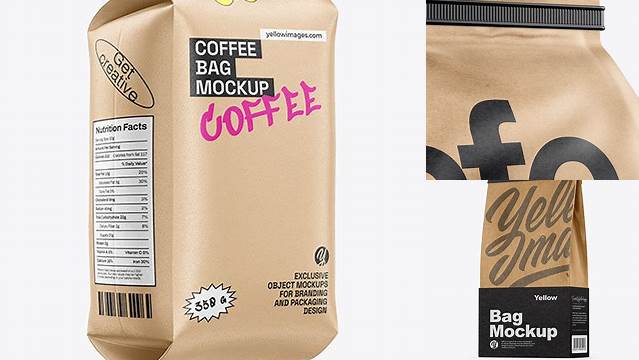 2865+ Kraft Coffee Bag With Tin-Tie PSD Mockup Half Side View High-Resolution Graphic