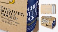 2868+ 6 Kraft Pack Glossy Dairy Bottle PSD Mockup Halfside View High Angle PSD Free Download