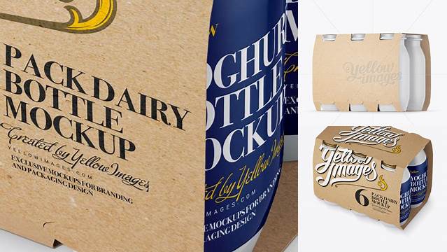 2868+ 6 Kraft Pack Glossy Dairy Bottle PSD Mockup Halfside View High Angle PSD Free Download