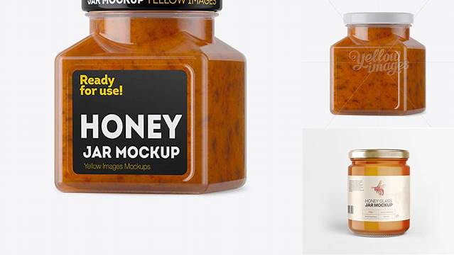 2869+ Glass Creamed Honey with Prunes Jar PSD Mockup Halfside View PSD Free Download