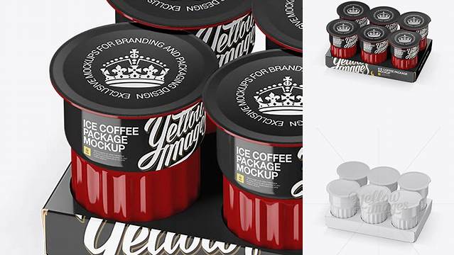 288+ Glossy Ice Coffee 6 K-Cups Pack PSD Mockup Halfside View High-Angle Shot Easy-to-Edit Photoshop Freebie