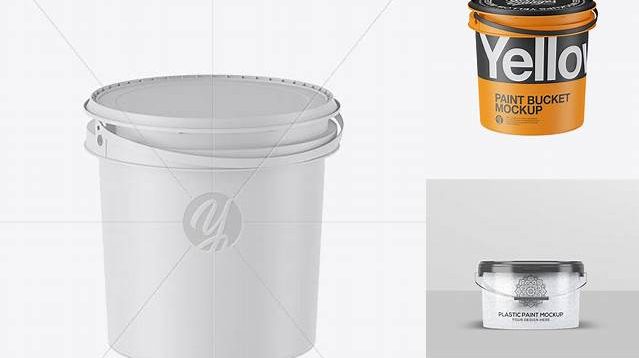 2884+ Matte Plastic Paint Bucket PSD Mockup Half Side View High-Angle Shot Stylish PSD for Free