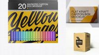 2885+ 20x Markers Carton Box PSD Mockup Front View Smart Editable Design Mockup