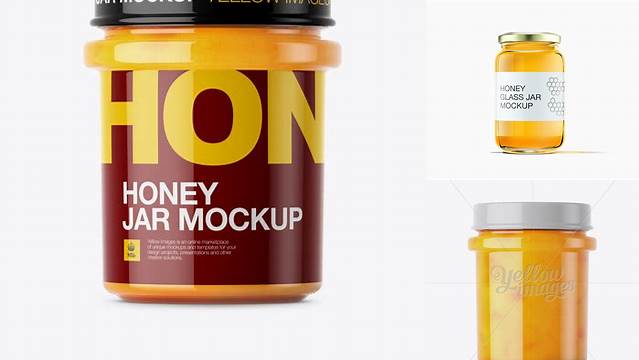 2890+ Creamed Honey with Dried Apricots Glass Jar PSD Mockup Front View Free PSD for Designers