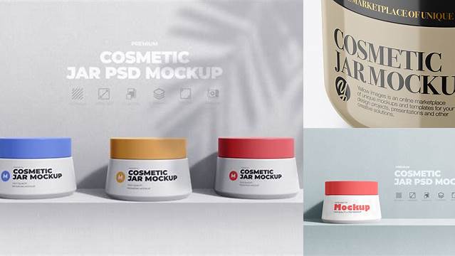 2891+ Glossy Cosmetic Jar PSD Mockup High Angle Shot Creative Layered Design File