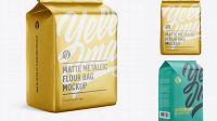 2892+ Matte Metallic Flour Bag PSD Mockup Halfside View Eye-Level Shot Fully Editable PSD Template