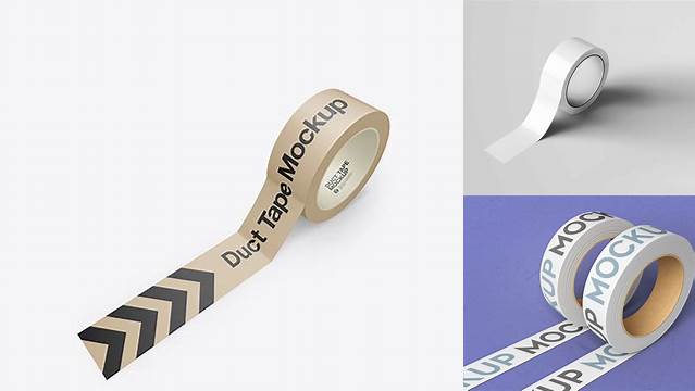 2892+ Paper Duct Tape PSD Mockup Half Side View High-Angle Shot Customizable Layered Design PSD