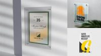 2895+ Vertical Glass Nameplate PSD Mockup Front View Custom Mockup PSD for Free