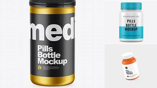 2902+ Metallic Pills Bottle PSD Mockup High-Angle Shot Mockup PSD Free Download