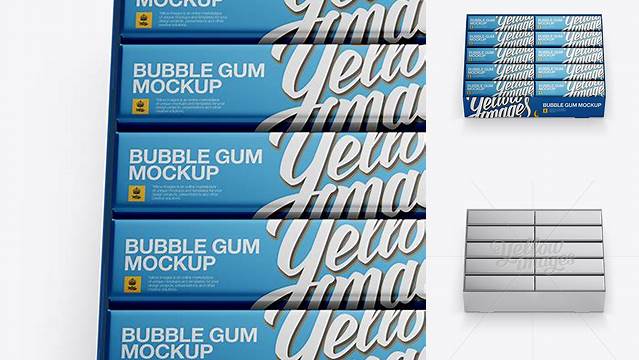 2903+ Metallic Bubble Gum Box PSD Mockup Front View High-Angle Shot High-End Photoshop Mockup