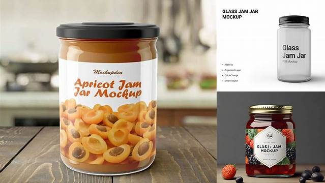 2906+ Glass Apricot Jam Jar PSD Mockup High-End Layered Mockup Free