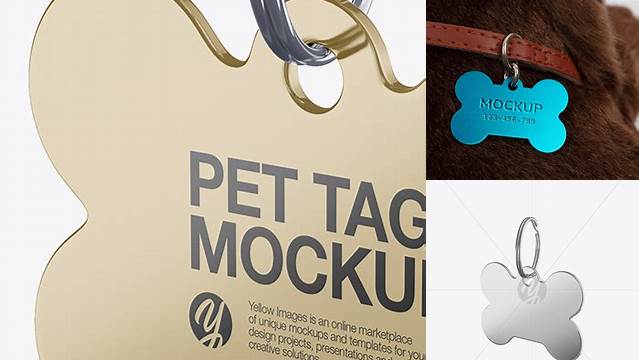 2906+ Metallic Pet Tag PSD Mockup Half Side View Custom Graphic Resource Free Download