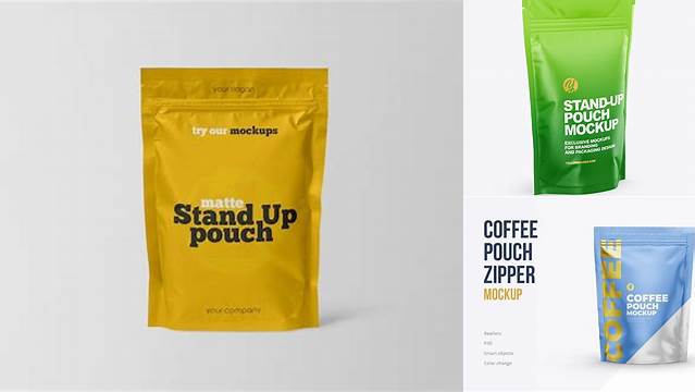 2907+ Matte Stand Up Pouch with Zipper PSD Mockup Half Side View Modern and Unique Freebie PSD