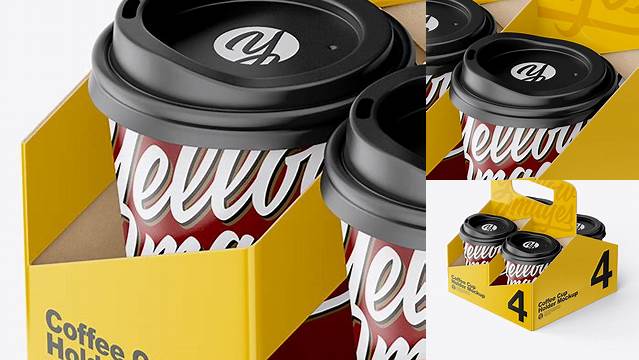 2912+ Matte Coffee Cup Holder with Matte Cups PSD Mockup Front View High-Resolution Editable PSD