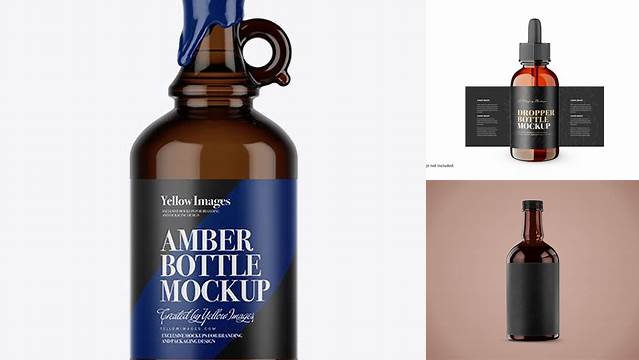 2915+ Dark Amber Glass Bottle With Handle PSD Mockup Photoshop Freebie