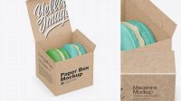 2920+ Opened Kraft Box With Macarons PSD Mockup Half Side View Elegant and Stylish Mockup