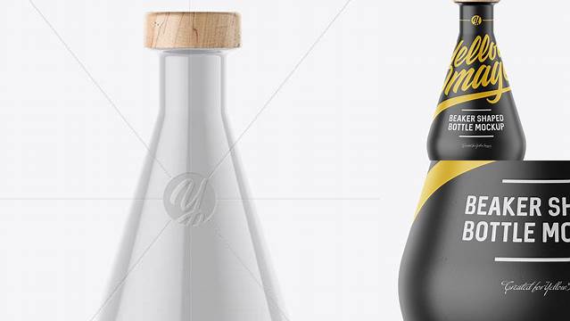 2921+ Beaker Shaped Ceramic Bottle with Wooden Cap PSD Mockup Versatile Photoshop File