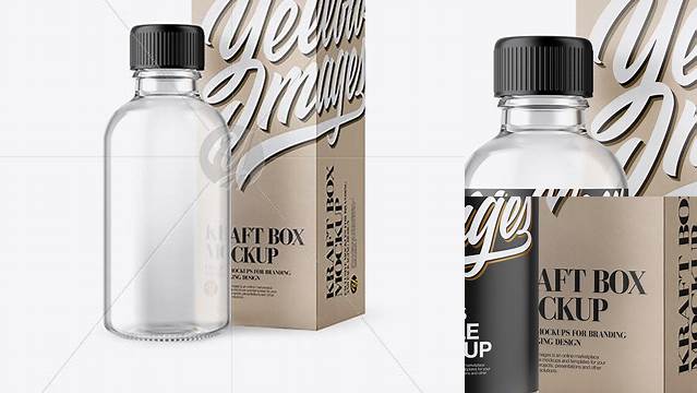 2922+ 50ml Clear Glass ?osmetic Bottle with Kraft Box PSD Mockup Download Exclusive PSD Mockups