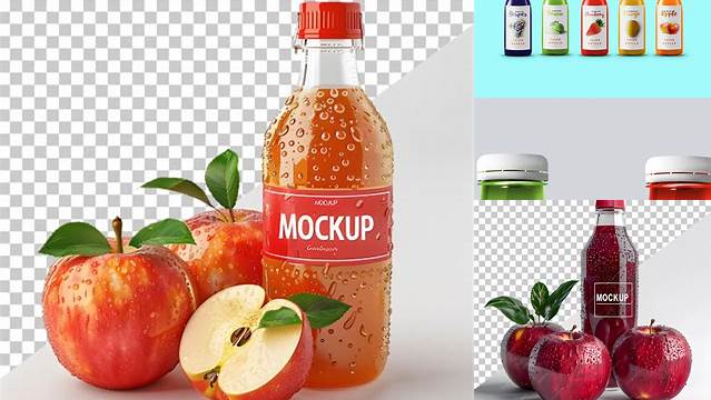 2923+ Plastic Bottle With Red Apple Juice PSD Mockup For Free Download