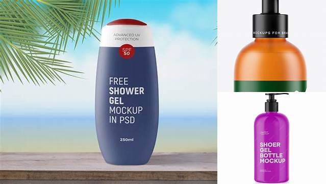 2932+ Frosted Orange Bottle with Shower Gel PSD Mockup Free Downloadable Graphic Resource