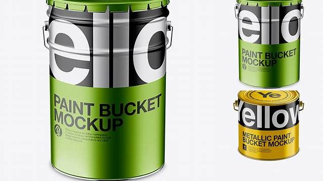 2933+ 3L Metallic Paint Bucket PSD Mockup Front View High-Angle Shot Free Graphic Mockup PSD