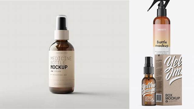 2942+ Amber Spray Bottle with Kraft Box PSD Mockup Free Stylish PSD for Graphic Designers