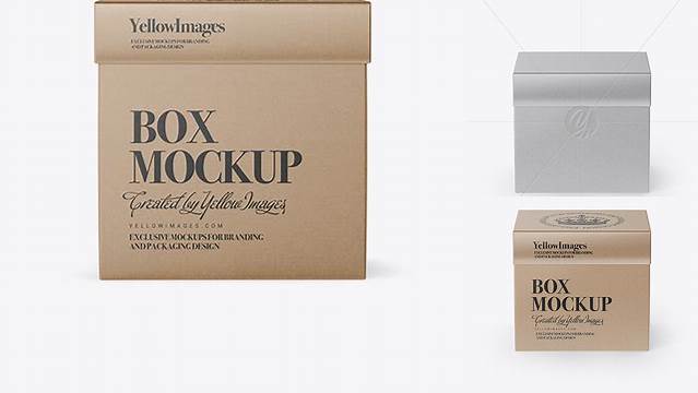 2946+ Kraft Square Box PSD Mockup Front View High-Angle Shot Versatile PSD Mockup File