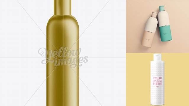 2947+ Gold Plastic Cosmetic Bottle with Lid 250 ml Versatile and Modern PSD Mockup