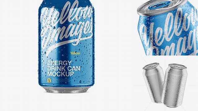 2950+ 330ml Aluminium Can with Condensation & Matte Finish PSD Mockup Front View Download Premium PSD Resource