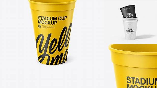 2951+ Paper Stadium Cup PSD Mockup Front View High Angle Shot Smart Object Free Photoshop File