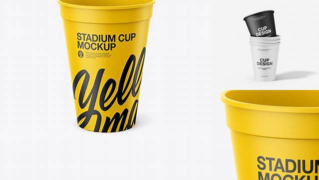 2951+ Paper Stadium Cup PSD Mockup Front View High Angle Shot Smart Object Free Photoshop File