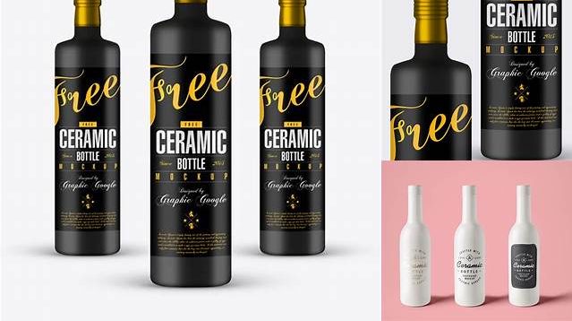 2954+ Ceramic Bottle With Paper Label PSD Mockup Advanced Photoshop Design Free