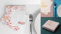 2955+ Napkin Box PSD Mockup 3/4 View High-Angle Shot Editable Photoshop Free Mockup