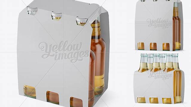 2964+ White Paper 6 Pack Beer Bottle Carrier PSD Mockup 3/4 View High-Angle Shot Versatile and Modern PSD Mockup