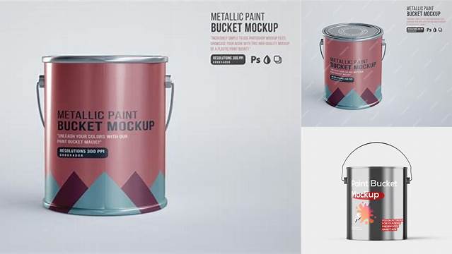 2965+ 5L Metallic Paint Bucket PSD Mockup Front View Free Mockup PSD Template