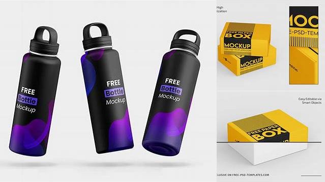 2965+ Metallic Plastic Bottle with Paper Box PSD Mockup Free PSD for Creatives