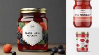 2967+ Clear Jar with Red Jam PSD Mockup High Angle Shot Smart Object-Based PSD Template Free