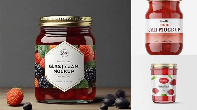 2967+ Clear Jar with Red Jam PSD Mockup High Angle Shot Smart Object-Based PSD Template Free