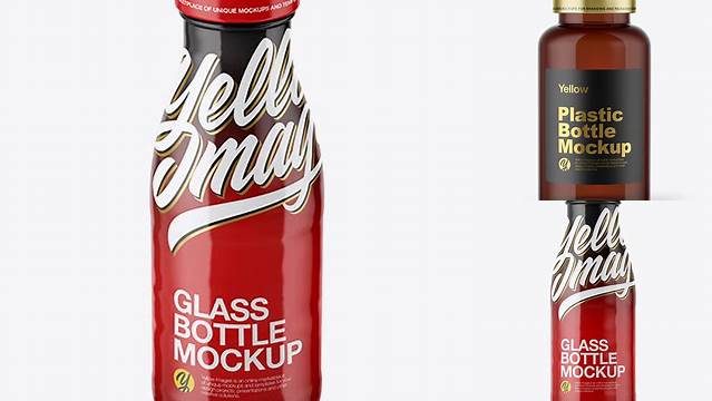 2967+ Glass Bottle in Glossy Shrink Sleeve PSD Mockup Front View Versatile and Elegant PSD File