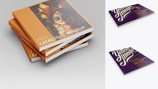 2967+ Glossy Catalogue PSD Mockup Half Side View High-Angle Shot Free Graphic Design Mockup File