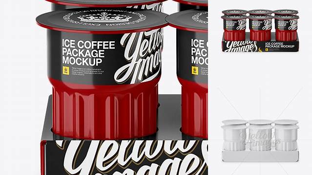 2972+ Glossy Ice Coffee 6 K-Cups Pack PSD Mockup Front View High-Angle Shot Modern PSD Templates