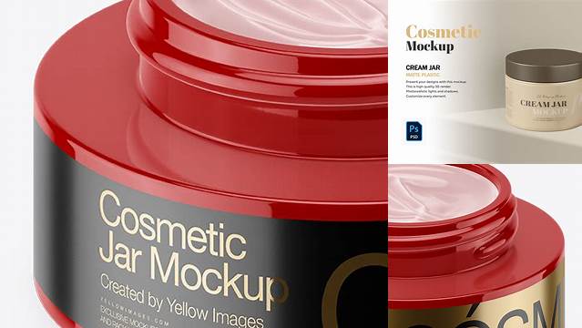 2979+ 50ml Opened Glossy Cream Jar PSD Mockup High-Angle Shot Exclusive PSD Design Freebie