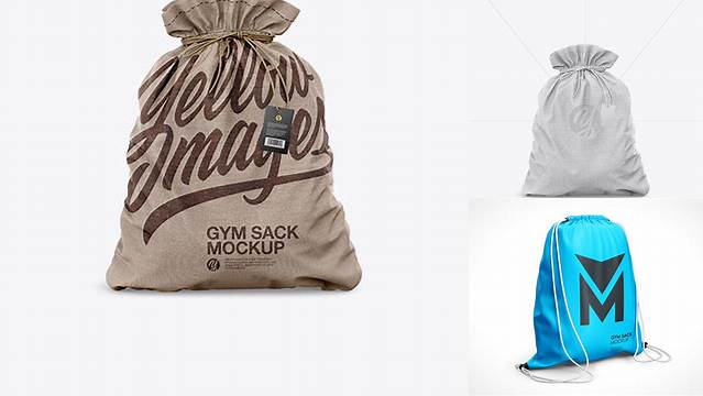 2982+ Textured Gym Sack with Label PSD Mockup Front View Elegant Free Graphic Resource