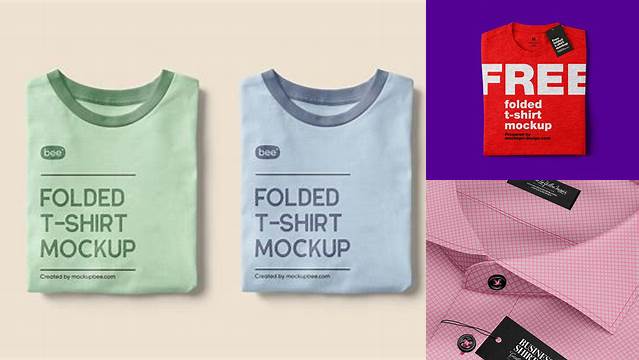 2989+ Folded Shirt With Label PSD Mockup Half Side View High-Angle Shot Digital Download PSD for Free