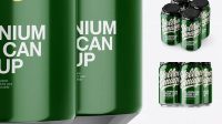 2992+ Pack with 4 Glossy Aluminium Cans with Plastic Holder PSD Mockup Free Graphic Design Mockup File