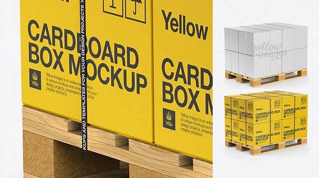 2993+ Wooden Pallet With 8 Strapped Paper Boxes PSD Mockup Half Side View Stylish PSD for Free